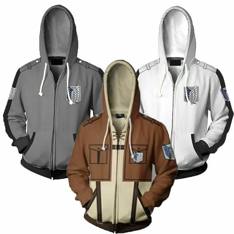 

Attack on Titan Hoodie 3D Print Sweatshirt Zipper Hooded Casual Coat Cosplay 6Colors New 2022