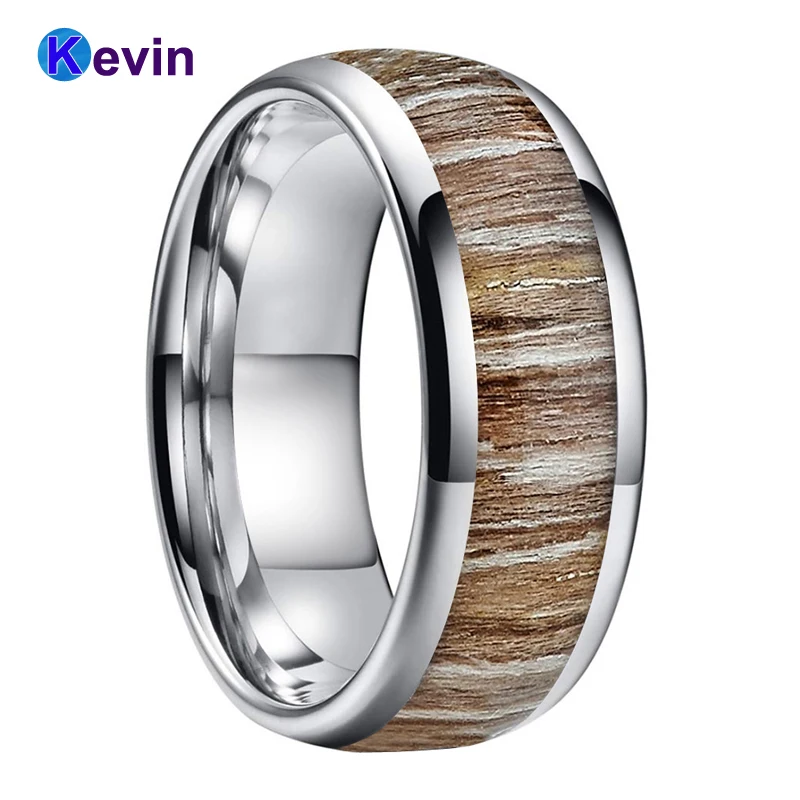 Кольцо обручальное из карбида вольфрама с инкрустацией натурального дерева 6 мм 8