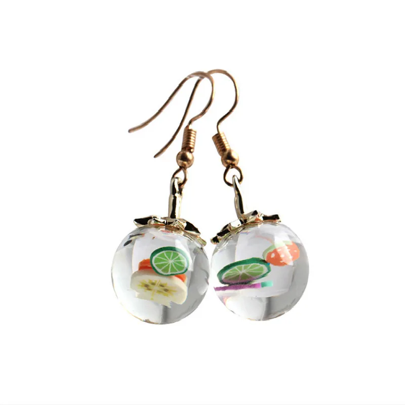 Креативные милые серьги подвески с фруктовым стеклянным шариком модные