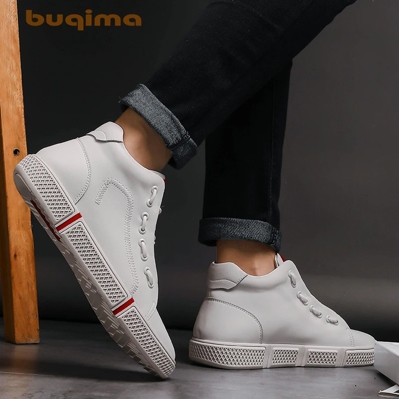 Buqima/Новинка мужская повседневная кожаная обувь модная с высоким берцем сезон