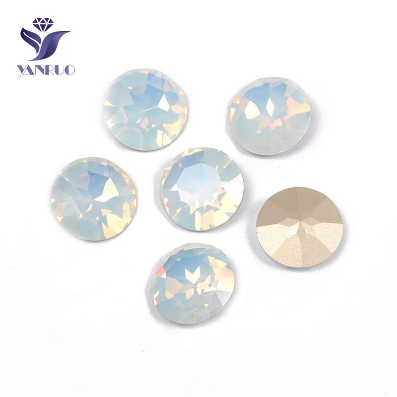 With No Claw YANRUO 1201 Rivoli 27 мм белый опал алмазные камни большие цветные Кабошон Стразы для шитья Золотая аппликация с камнями платья - Цвет: With No Claw
