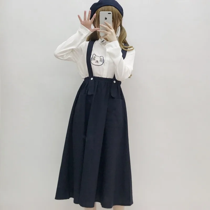 Женский повседневный миди сарафан японского стиля&quotPreppy Style&quot темно синего