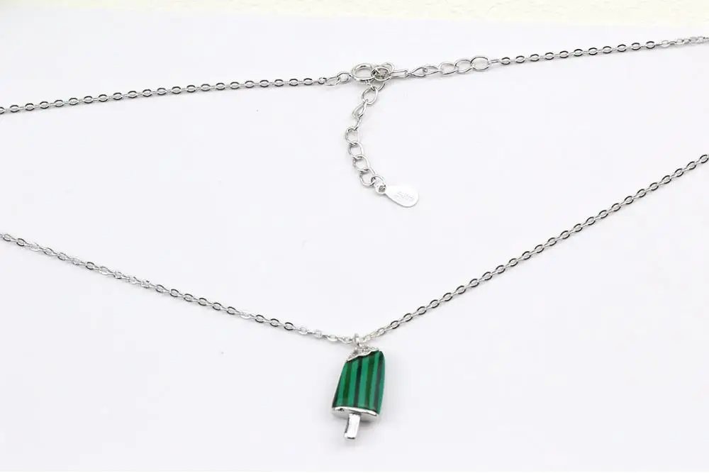 Цепочка из стерлингового серебра 925 пробы ожерелье с подвеской в виде мороженого