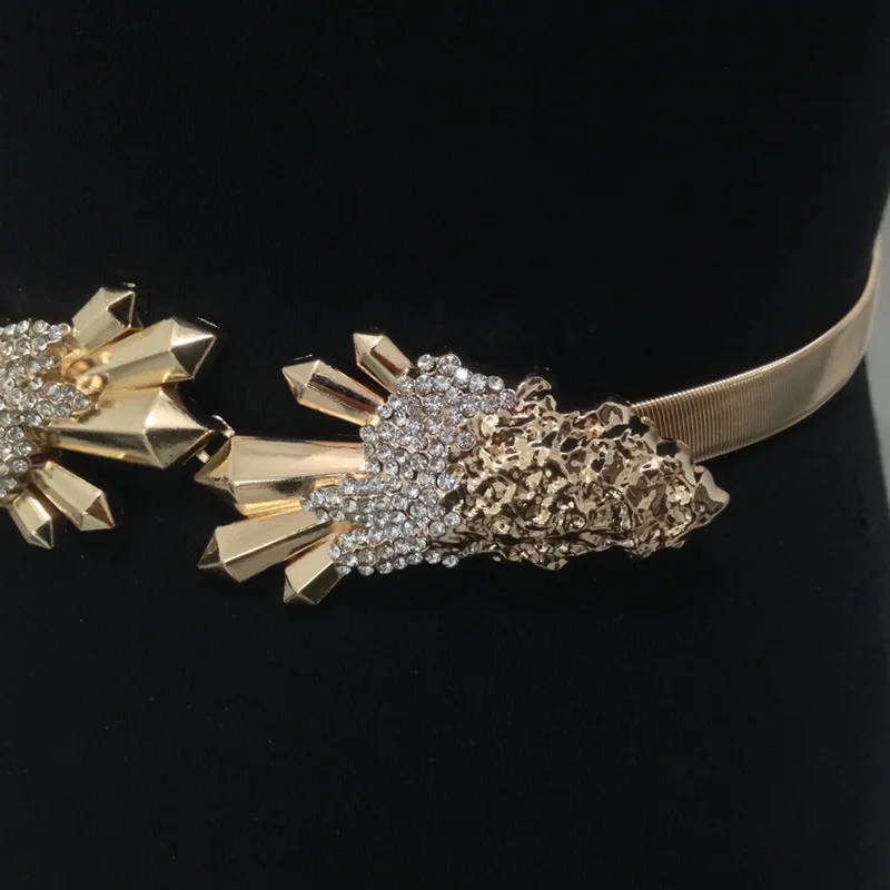 Люксовый бренд эластичность металлические женские ремни Стразы пряжкой тонкие