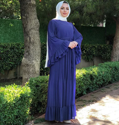 Элегантное мусульманское шифоновая абайя платье Vestidos кардиган-кимоно свободные длинные халаты Jubah Ближний Восток Eid Рамадан исламский - Цвет: blue
