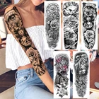Временные татуировки BAOFULI 3D от сглаза на всю руку для женщин, мужчин, цветок розы, песочные часы, татуировки, боди-арт, реалистичные поддельные татуировки, наклейки