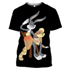 Новинка лета 2021, мужская и женская футболка с 3D принтом и коротким рукавом, спортивный Модный повседневный топ с мультяшным аниме кроликом