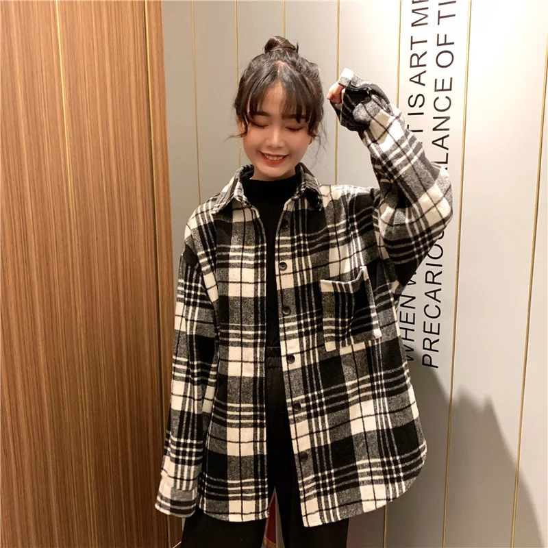 

Real Shot Shirt Women's Coat Wool Plaid Shirt