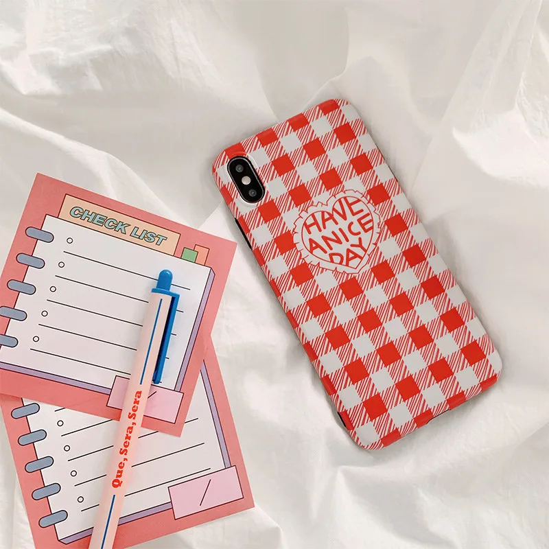Grid love heart phone cases for iphone XS Max XR X case 7 8 6 6s Plus cute matte soft tpu back cover |