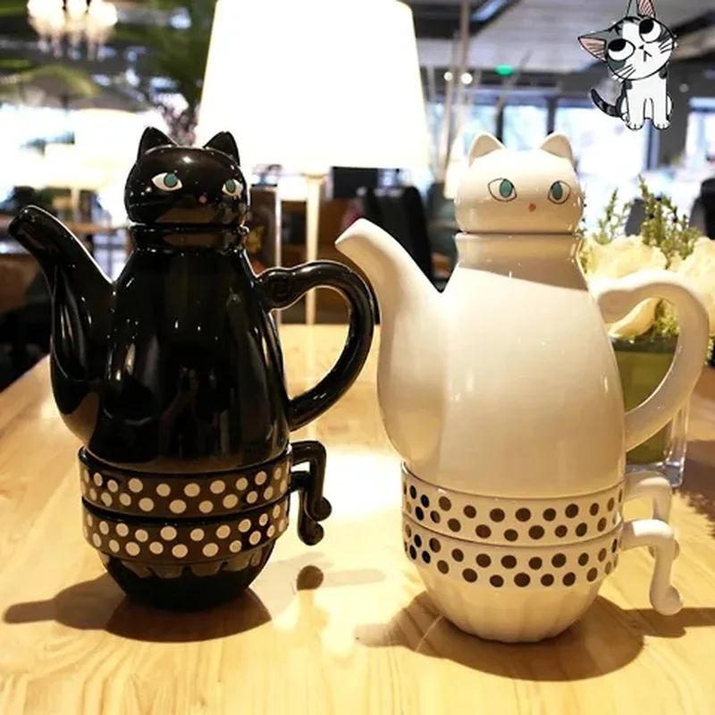 

Ceramic Teapot Teacup Set Cat Simple Tea Set Stainless Steel Filter Coffee Mug Mugs Coffee Cups Tumbler Cup Mug