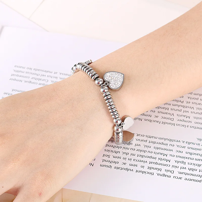 Customized Engraving Nameplate 4 Hearts Bracelet Stainless Steel Beads Chain Can Adjust Engraved Your Family Names For Mom