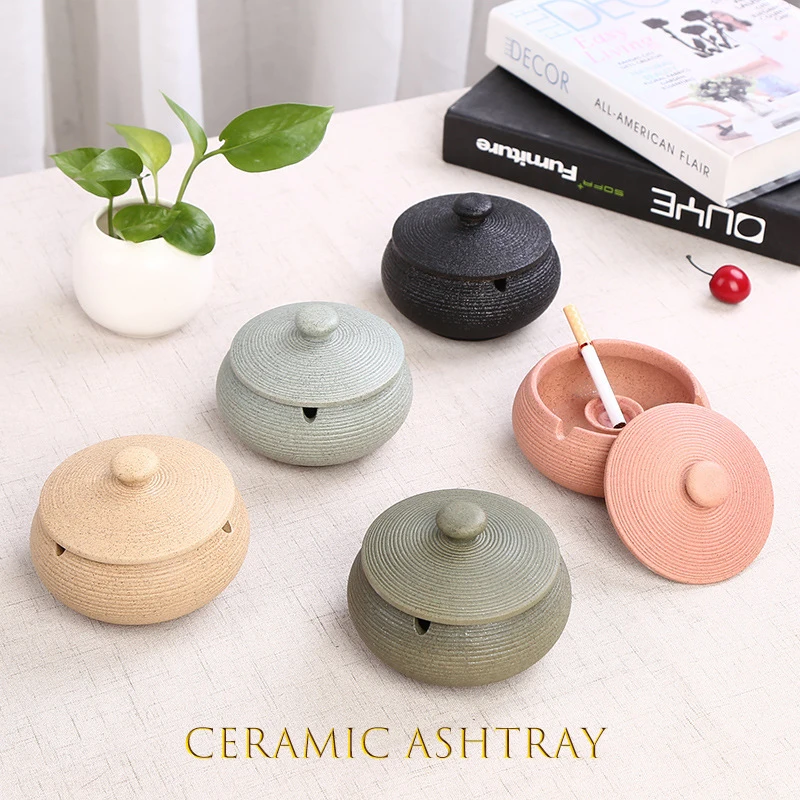 

Ceramic Ashtray With Lids Windproof Cigarette Ashtray For Indoor Or Outdoor Use Ash Holder For Smokers Desktop Smoking Ash Tray