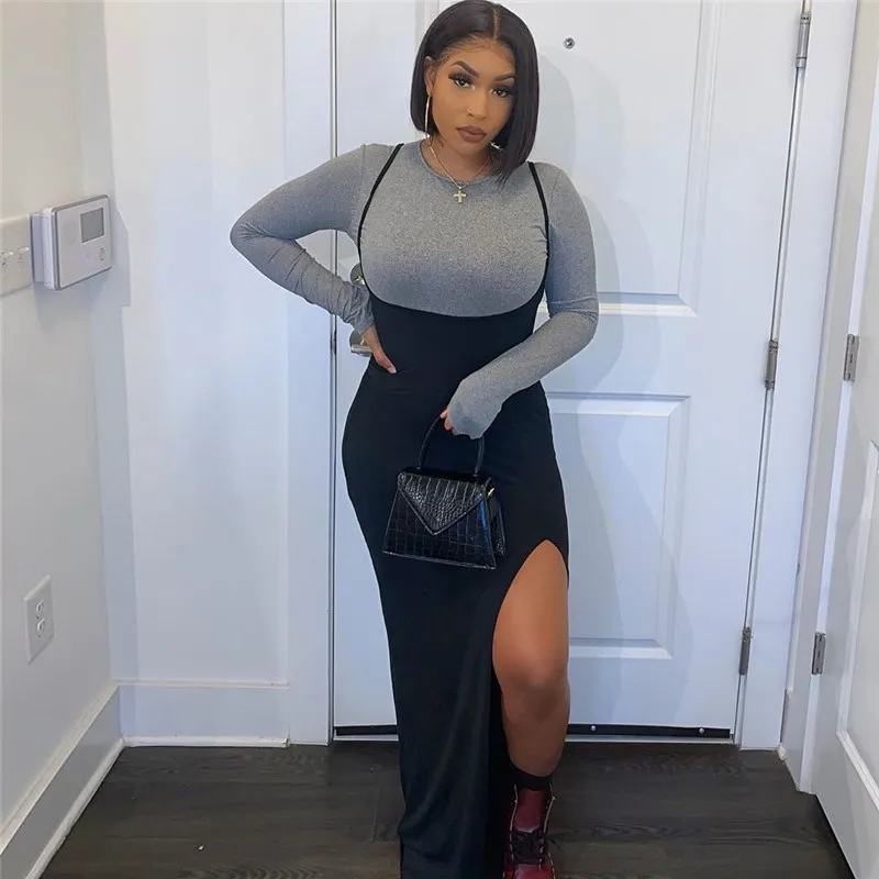 NIBBER черные сексуальные платья на бретельках женское вечернее длинное платье для