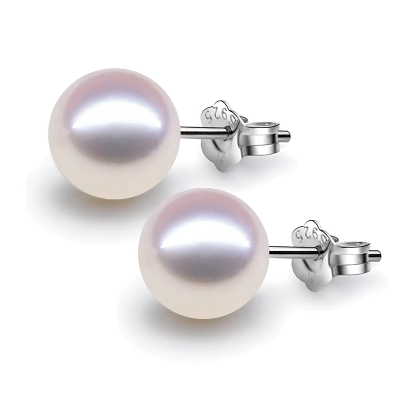 

Classic style Perfect circle S925 sterling silver glare Pearl earrings Diameter 10mm 12mm purple white PinkFree shipping