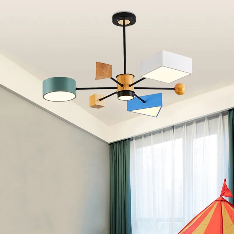 

42w Children Room Led Chandelier Nordic Wood Chandelier Lamp Dining Living Room Hanging Lamps Indoor Lovely Pendant Lights Fixtu