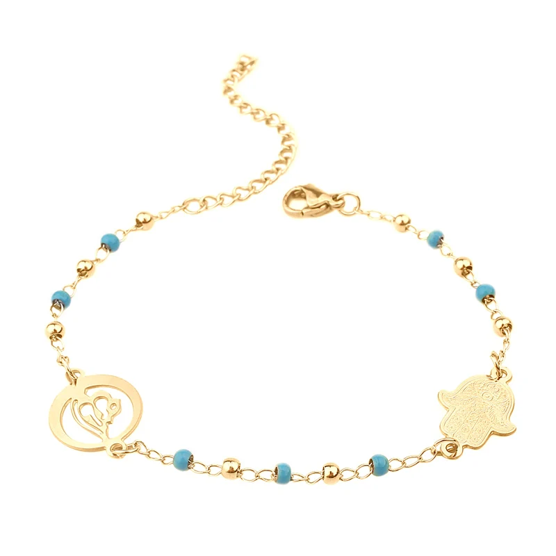 Gold FINE4U B229 нержавеющая сталь мусульманская Хамса талисманы браслет смешанные цвета бусины браслеты для Ислам Четки ювелирные изделия - Окраска металла: Gold