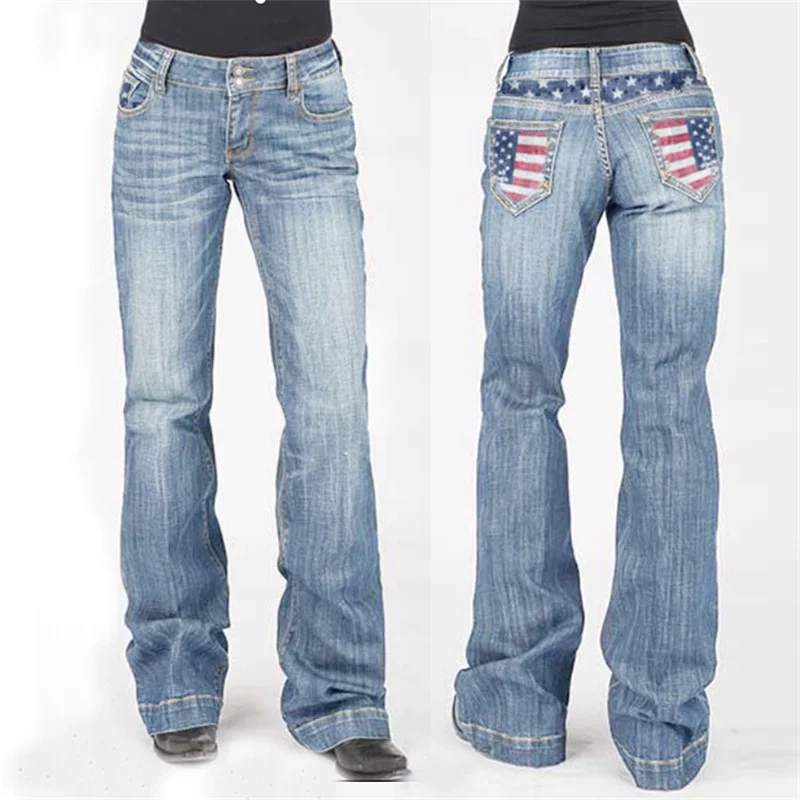 

Casual Mid Waist Jeans Pants Fashion Streetwear Worn Solid Straight Pants Women Slim Patchwork Loose Denim Full Length Trousers