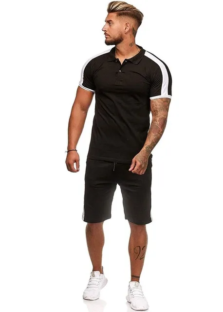 

Men Gym Clothes Summer Shorts Set 2 Piece Set Men Workout Clothes Side Stripe Jogging Suit Men Sports Wear Fitness Clothes 2021