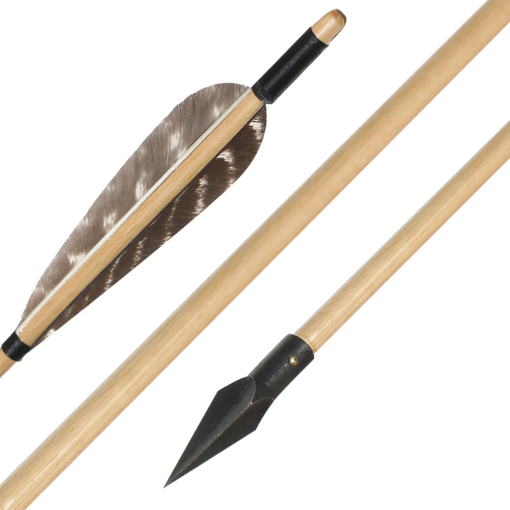 Стрелы для стрельбы из лука из древесины, внешний диаметр 8 мм, 31,5 дюйма, острая стрела, перо индейки, для охотничьего лука, изогнутый лук от AliExpress RU&CIS NEW