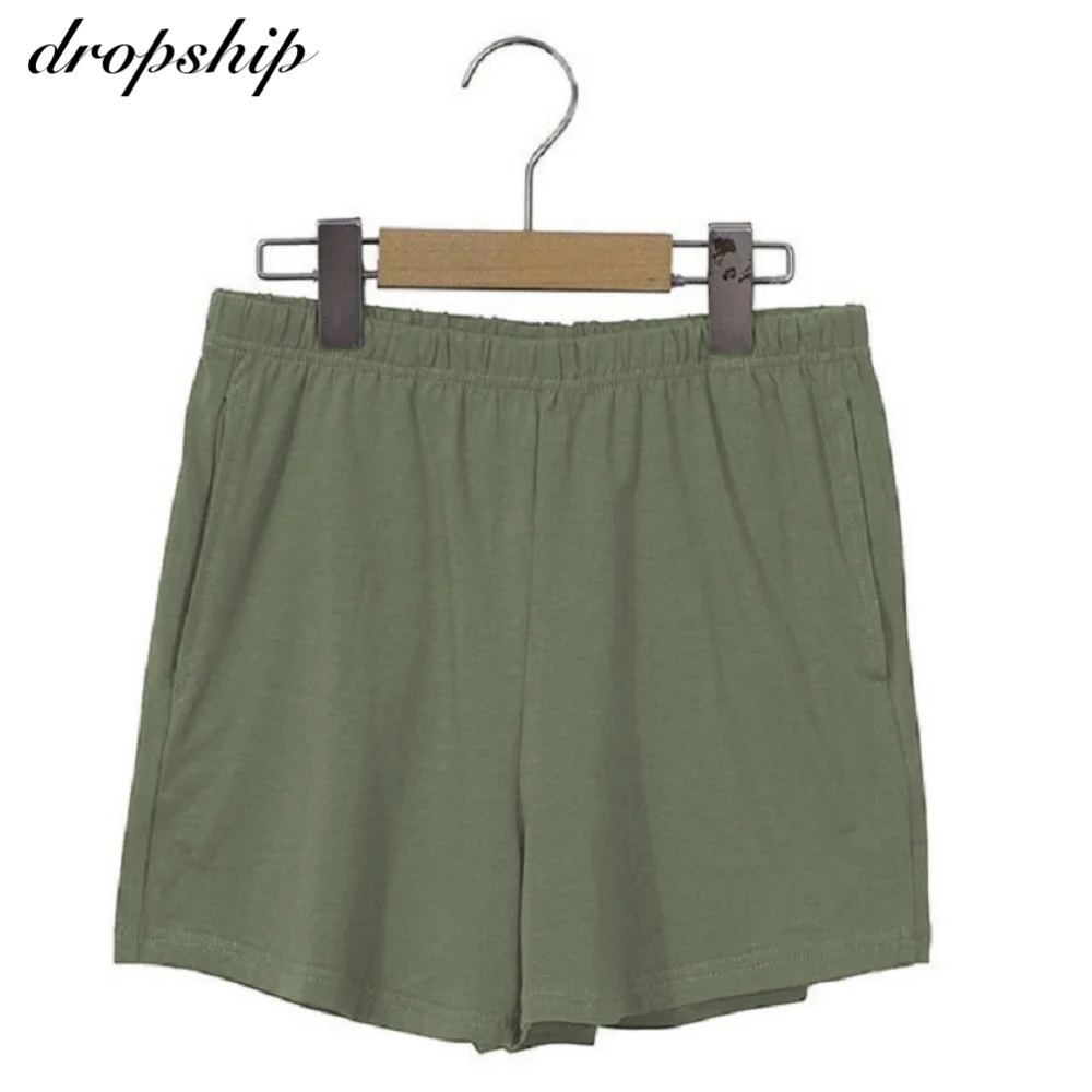 

Loose Soft Cotton Spandex Shorts Black Blue Casual Running Summer Women Pockets Shorts Workout Wear Plus Size M30182