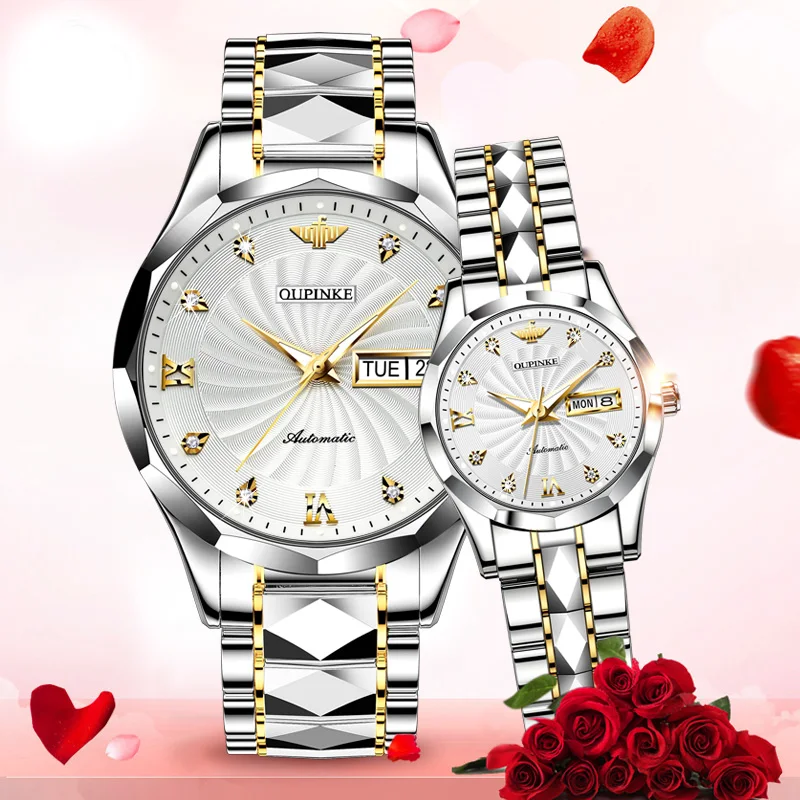 OUPINKE Couple Watch Mens Watches Top Brand Luxury Automatic Mechanical Watch Women Clock Ladies Dress Wristwatch lovers Watch