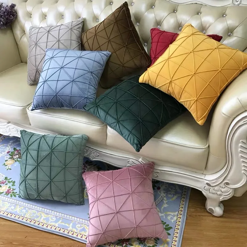 Modern Fashion Plaid Velvet Cushion Cover Blue Gray Yellow Pink Pillow Pillowcase Home Decorative Sofa Throw Pillows | Дом и сад