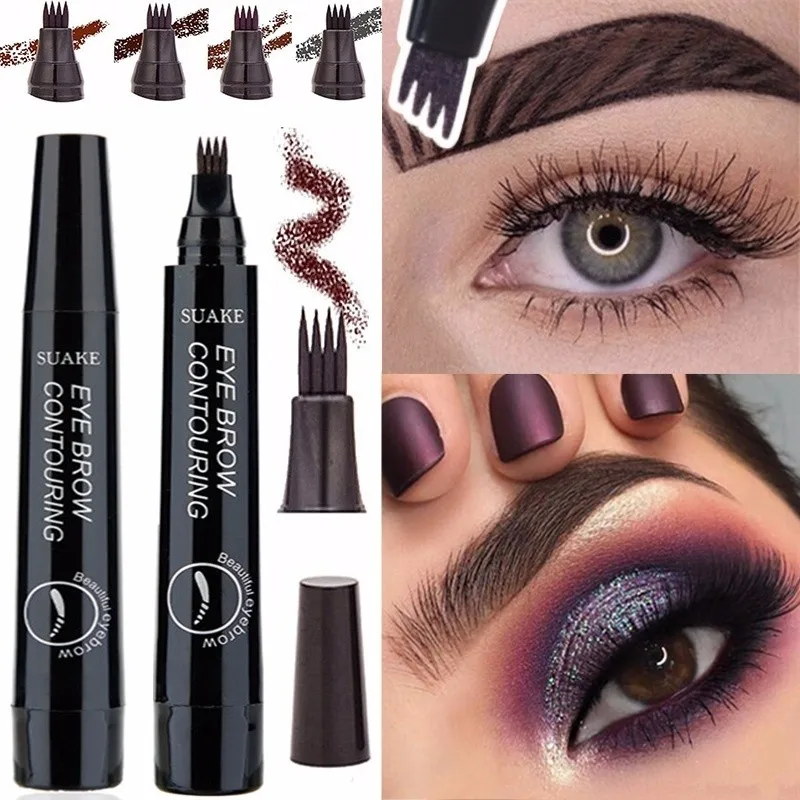 4 Colors 3D Microblading Eyebrow Tattoo Pen Fork Tips Fine Sketch Liquid Pencil Waterproof Tint Makeup TSLM2 | Красота и здоровье
