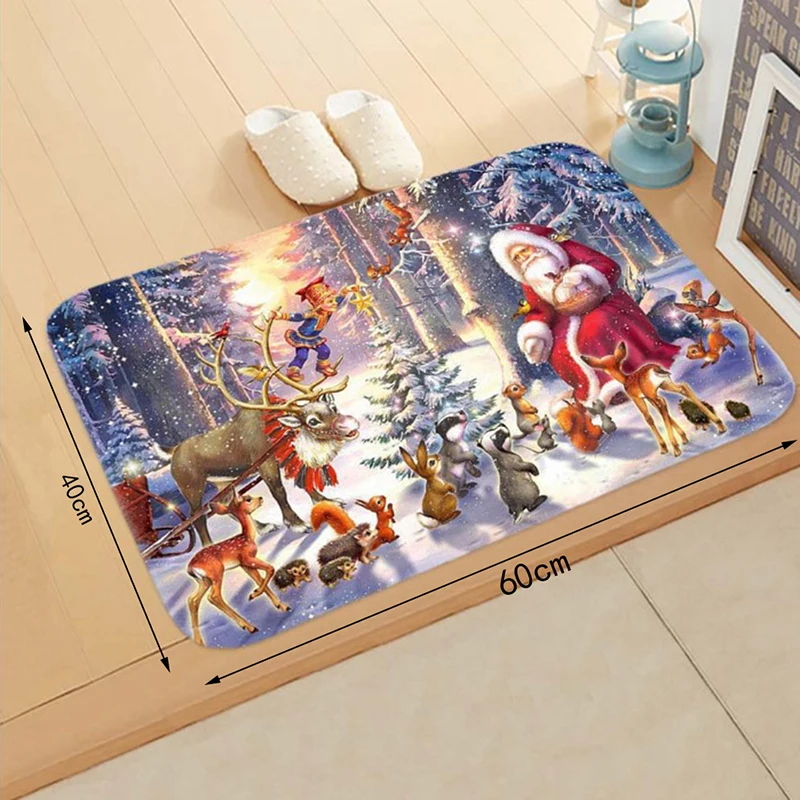 

Christmas Carpet Decoration Home Floor Mat Room Non-Slip Flannel Rug Santa Claus Xmas Snowman Christmas Decorations For Home