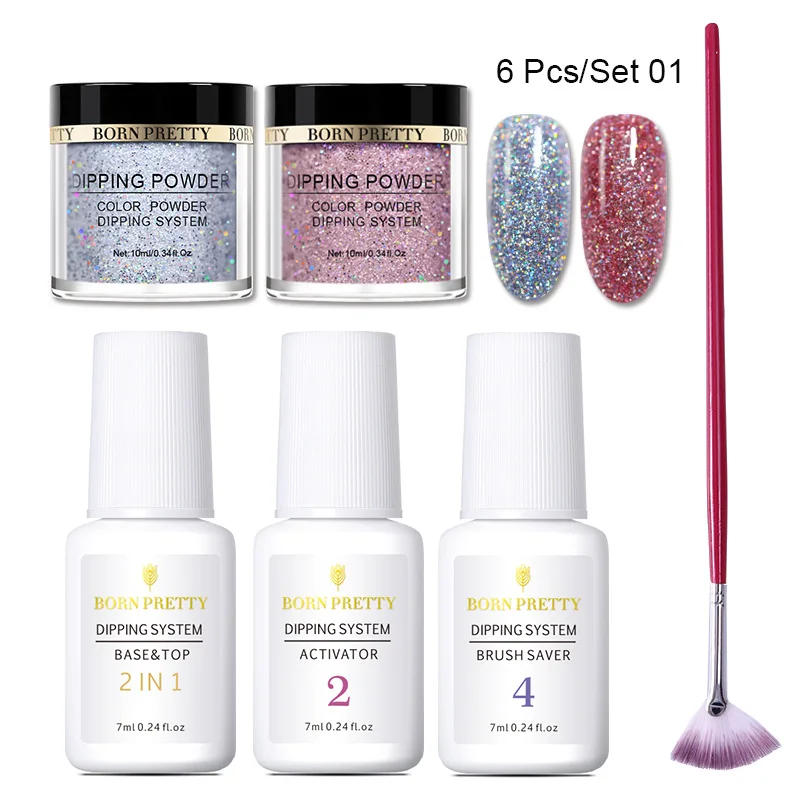 6PCS Set 1 BORN PRETTY База гель Топ натуральный сухой активатор защита Кистей Для Dip ногтей порошок системы Маникюр Dip ногтей силы набор - Цвет: 6PCS Set 1