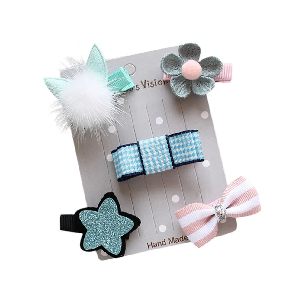 5 шт. Детские заколка для волос маленьких девочек лук заколки с цветком звезда