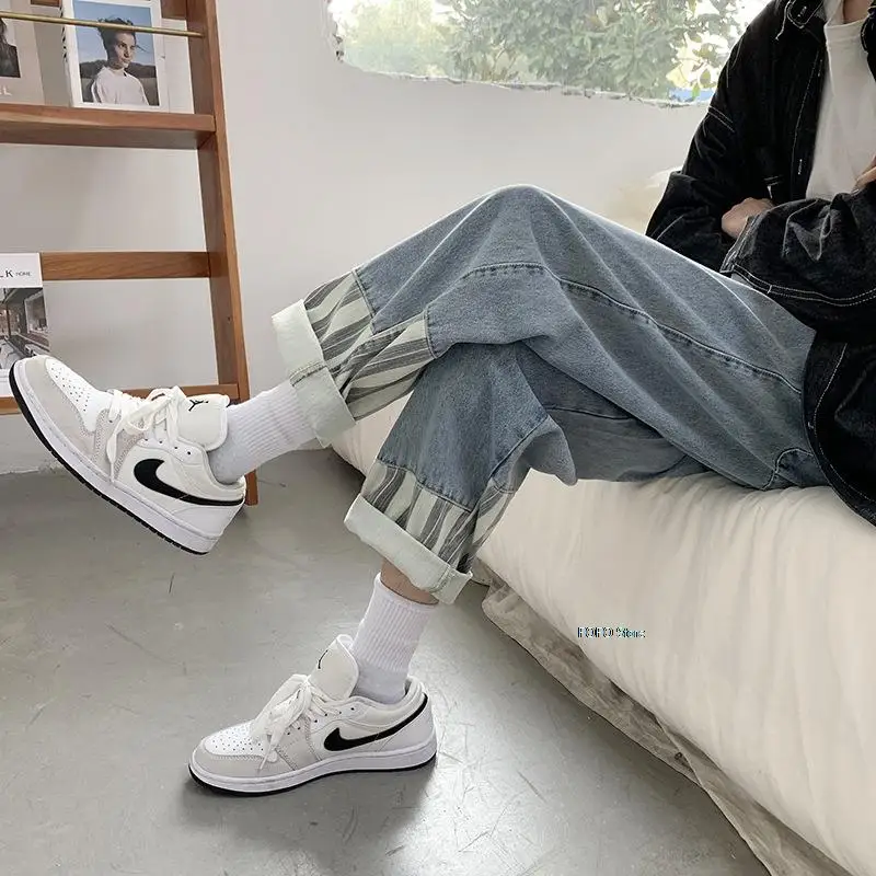 

2021 New Spring High Street Korean Light-Colored Denim Men's Loose Straight Wide-Leg Trend Hip-Hop Casual Daddy Pants