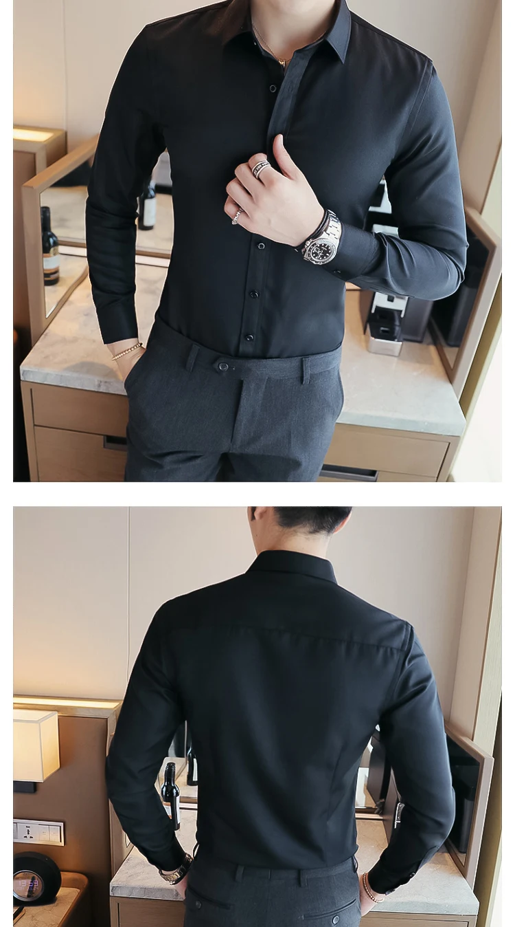 

New Men's Casual Fashion Shirts Long Sleeved Solid Party Dress Shirt Button Slim Fit Social Shirt Tops