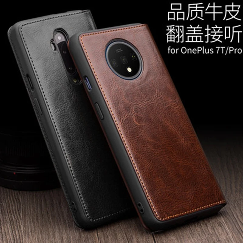 QIALINO New Business Flip Case for Oneplus 7T Pro Genuine Cow Leather Phone Skin Shell 7TPro Slim Protective Bag | Мобильные