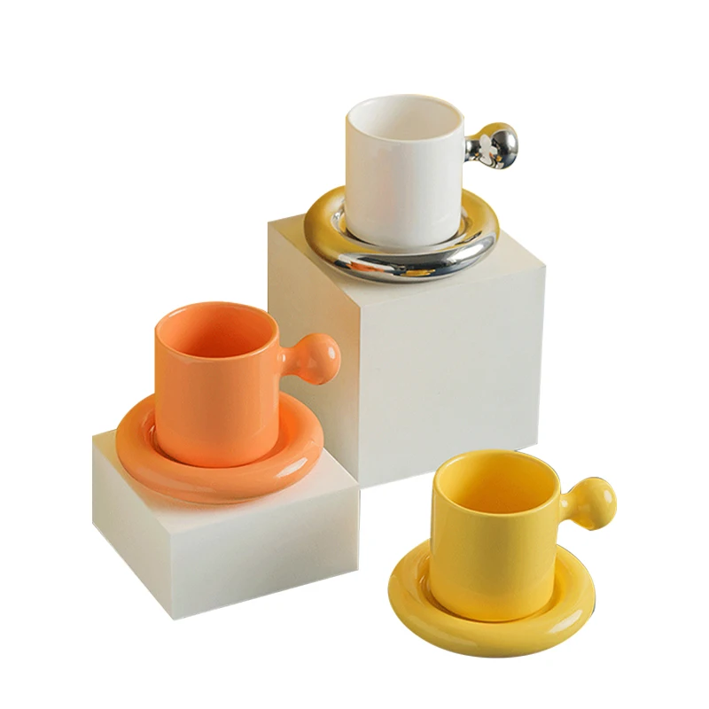 Brief Colorful Ceramic Cup Coffee Mug Milk Tea Office Cup Drinkware Creative Yolk Mug Set Couples Custom Made Best Birthday Gift