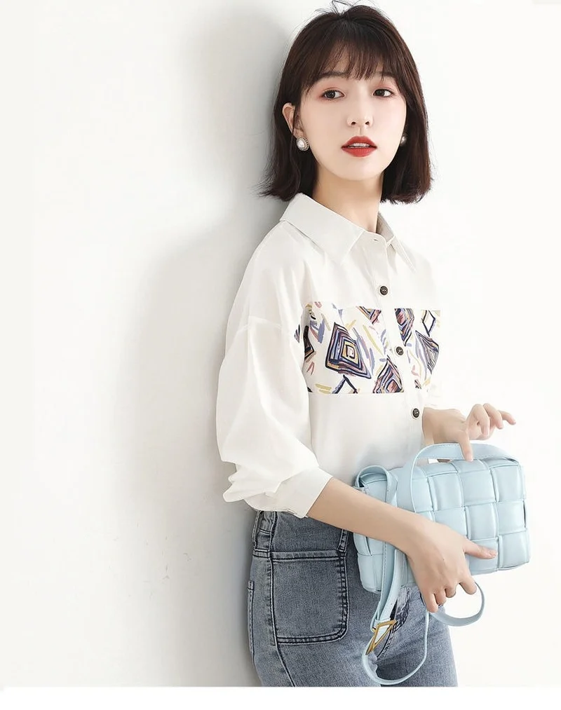 

Korean Fashion Blouses Women Spring 2021 Fashion Button Up Shirt Long Sleeve Loose Casual Print Women Clothing