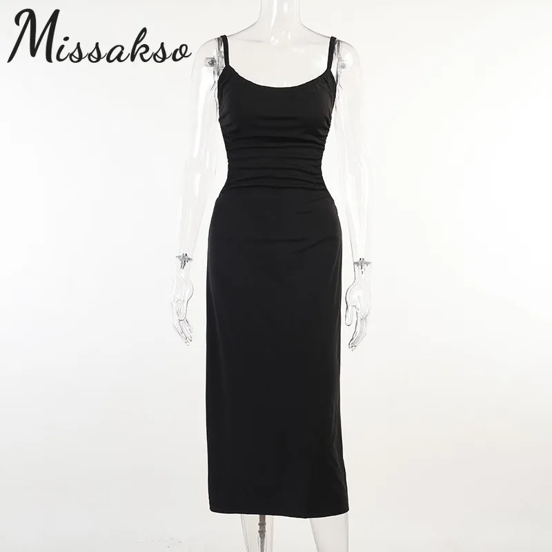 

Missakso 2021 Hollow Out Bandage Dress Beach Club Summer Black White Women Sexy Backless Spaghetti Strap Midi Dresses