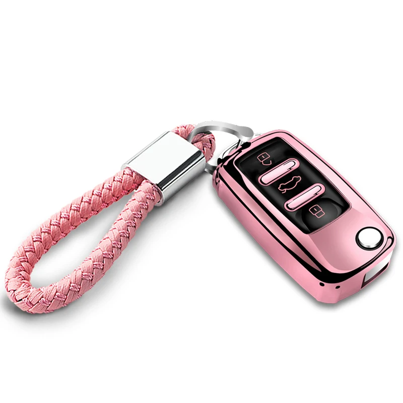 Pink with chain ТПУ чехол для ключей автомобиля для Volkswagen Sagitar New Passat Lavida POLO Tiguan Bora L Аксессуары для стайлинга автомобилей - Название цвета: Pink with chain