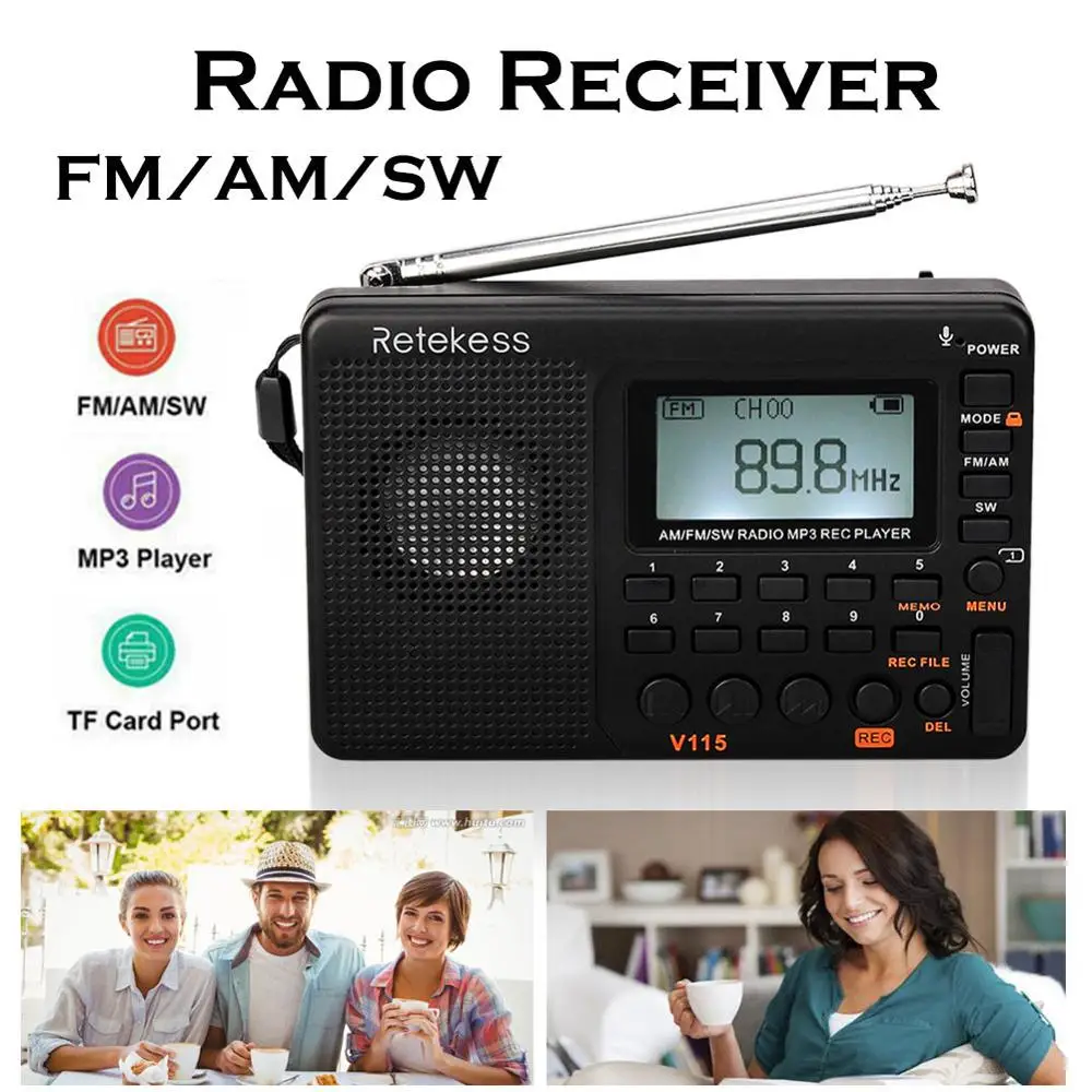 Retekess V115 карманное радио ресивер FM-AM SW портативное с USB MP3 цифровой рекордер