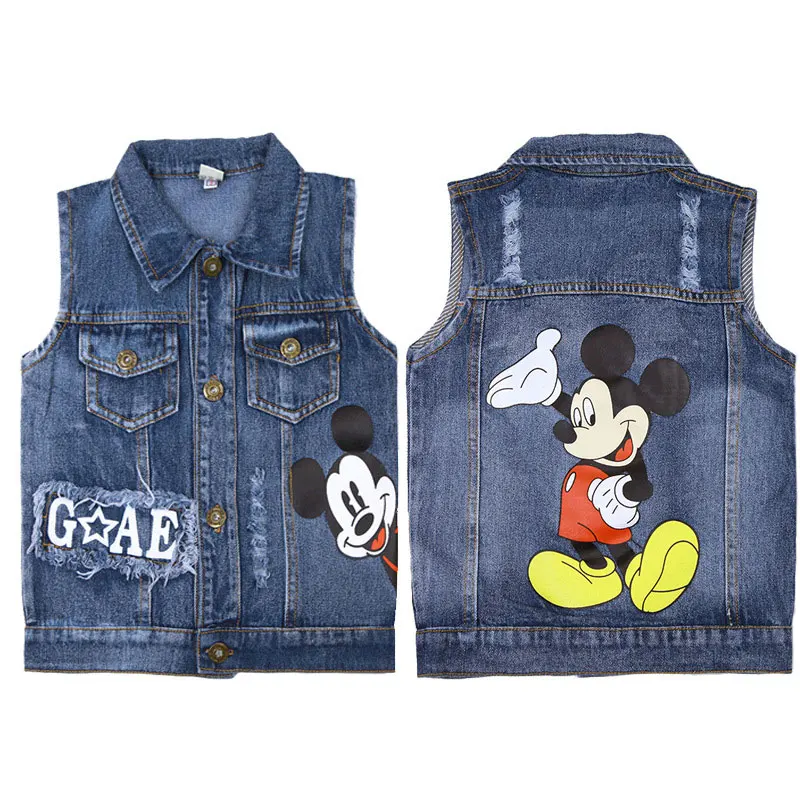 2019 г. Детский жилет с Микки Маусом джинсы для мальчиков и девочек джинсовые