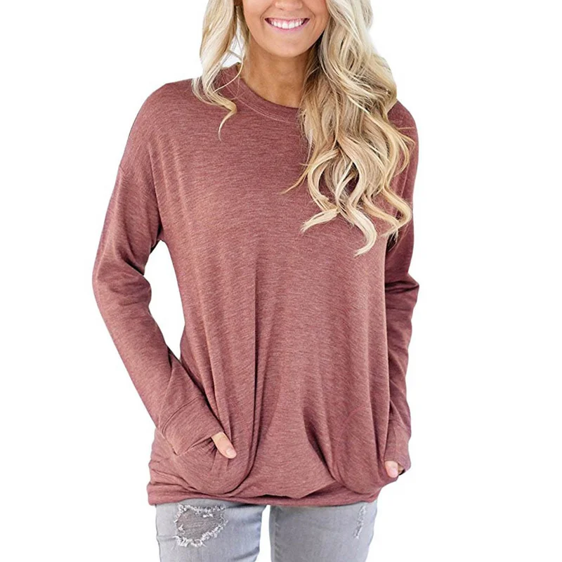 

Модная повседневная женская футболка, свободная рубашка с круглым вырезом, Повседневная летняя рубашка с карманами 2021