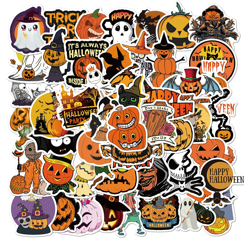 

50/100 PCS Halloween Cute Cartoon Pumpkin Witch vampire Skull Stickers Lantern Motorcycle Laptop DIY Halloween Sticker