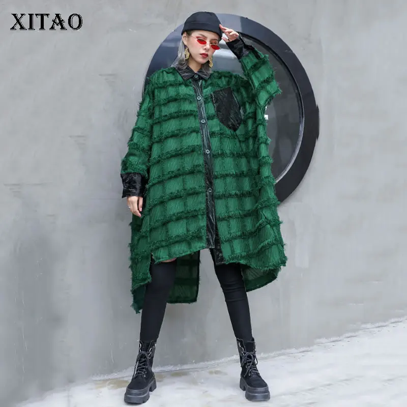 XITAO Сплит необычная блузка женская плюс размер одна грудь элегантный карман кисточкой отложной воротник маленькая рубашка GCC2219