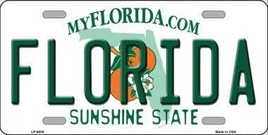 

Metal License Plate Tin Sign 6x12 Inch-Florida Novelty Suitable for car, Garage, Club, Home Decoration.