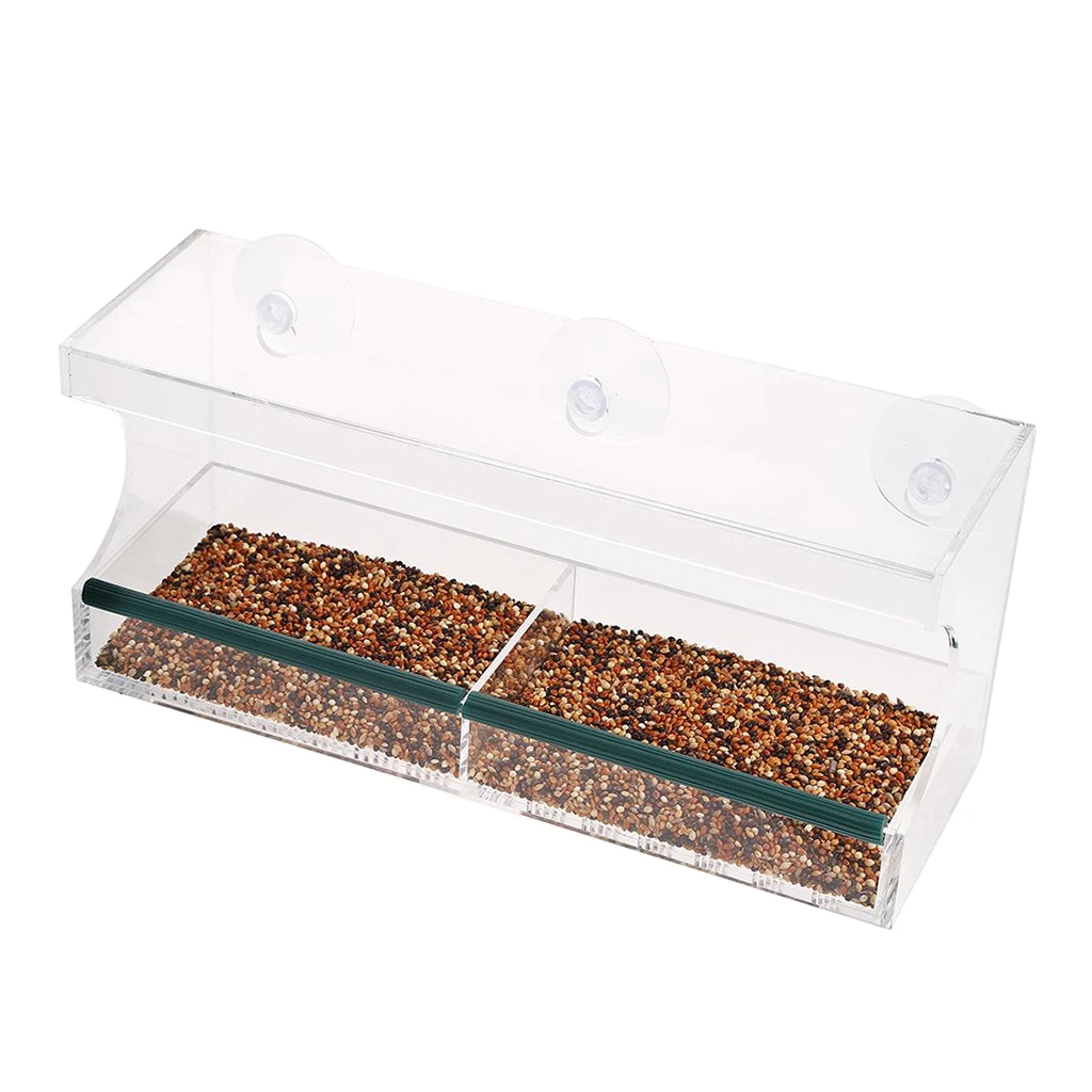 

Clear Acrylic Hanging Window Bird Feeder with 3 Suction Cups, Removable Tray