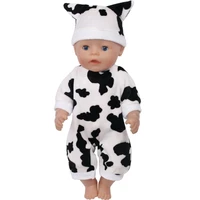 40 43 cm boy american dolls clothes cow jumpsuits flannel pajamashat newborn baby toys accessories fit 18 inch girls doll f617