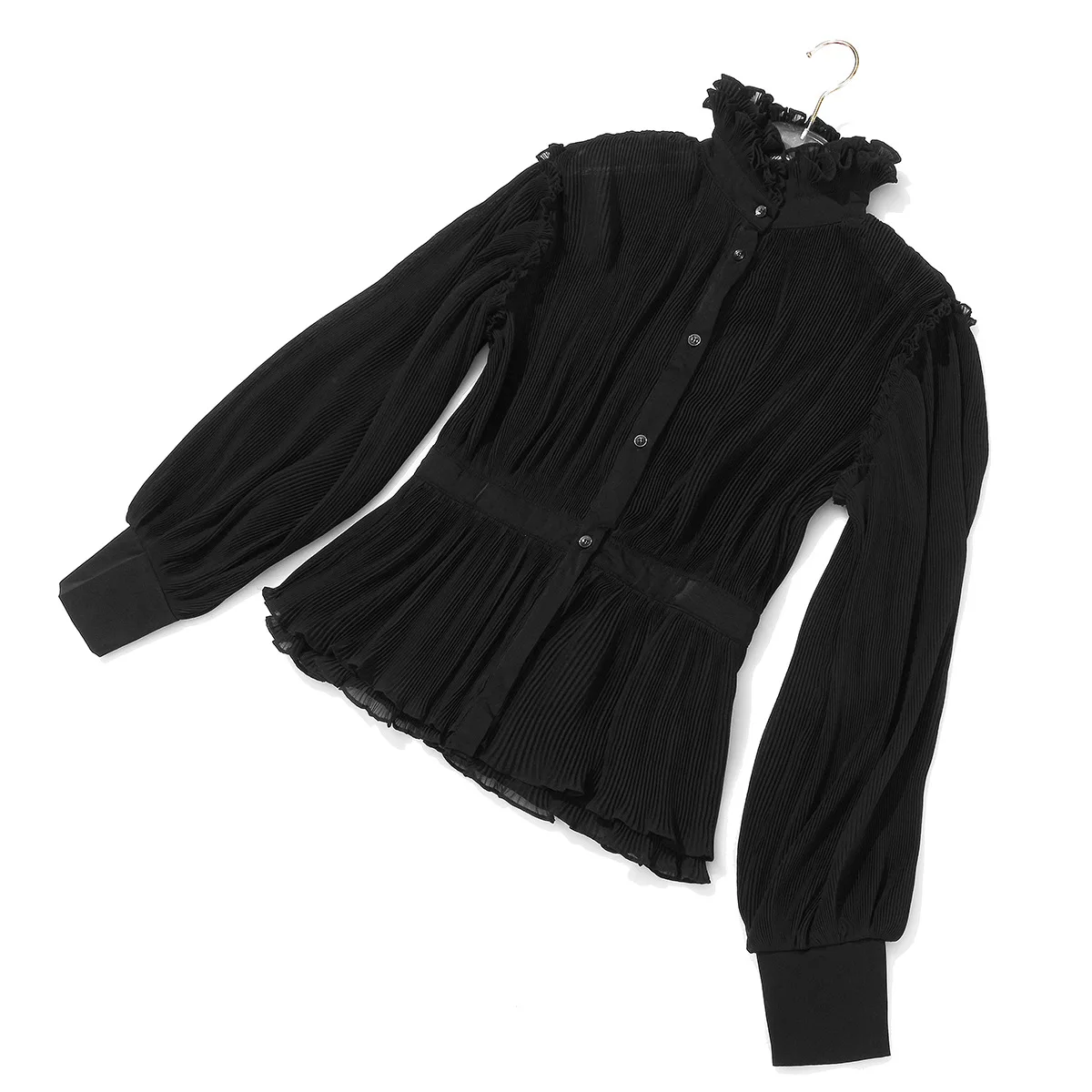 

SuperAen 2021 Spring Retro Style Heavy Industry Pleated Lantern Sleeve Office Lady Turtleneck Long Sleeve Shirt Women