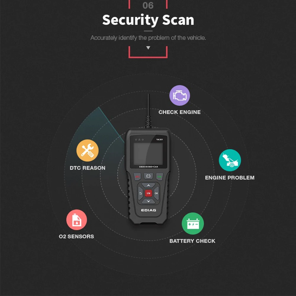 OBDII/EOBD считыватель кодов EDIAG YA301 сканер инструмент поддержка проверки батареи PK OBD2