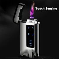 new windproof plasma dual arc lighter rechargeable metal electric lighter touch sensing usb candle lighter men smoking gift