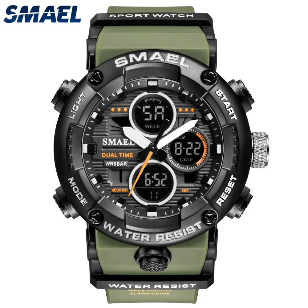 

SMAEL, лидер продаж роскошные Брендовые мужские часы для спорта на открытом воздухе водонепроницаемые часы с двойным дисплеем Кварцевые рези...