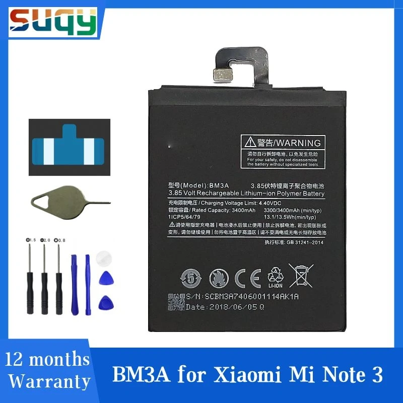 

Suqy оригинальный 0 цикл BM3A батареи для Xiaomi Mi Note 3 Батарея Реальная Емкость 3400 MAh Bateria Аксессуары для мобильных телефонов